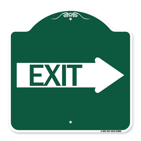 Signmission Designer Series Sign Exit W/ Right Arrow, Green & White Aluminum Sign, 18" H, 18" L, GW-1818-24606 A-DES-GW-1818-24606 - main